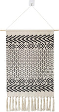 Macrame Woven Wall Tapestry Hanging Art, 20x34 Large Boho Chic Bohemian Morocco Black White Diamond Rhombus Geometric Tapestries Decor for Apartment Dorm Kids Living Room Bedroom Door Entrance