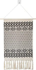 Macrame Woven Wall Tapestry Hanging Art, 20x34 Large Boho Chic Bohemian Morocco Black White Diamond Rhombus Geometric Tapestries Decor for Apartment Dorm Kids Living Room Bedroom Door Entrance