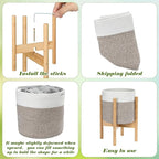 Plant Basket with Stand Indoor Planter Pot Holder Sturdy Jute Rope Modern Woven Basket, Cotton Rope Woven Pot with Bamboo Stand(White and Brown,10 Inch)