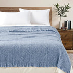 BOURINA Faux Cashmere Fringe Throw Blanket Decorative Lightweight Throw Soft Cozy for Bed or Sofa Outdoor Blanket, 50" x 70" Blue