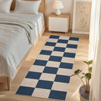 GarveeHome Checkered Easy Jute Runner Rug 2x6 Non-Slip Machine Washable Stain Resistant Indoor Outdoor Rugs for Living Room, Bedroom, Kitchen, Dining, Patio - Farmhouse Style Navy Blue