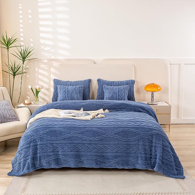 YUSOKI Queen Size Blanket Single Layer,Weight(4.4lb),370GMS-3D Stylish Design for Gift Home Decor (Washed Blue,90"x90")