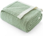 Snuggle Sac Sage Green Throw Blanket for Couch Bed Sofa 60x80 inches, Reversible Sage Green Blanket Microfiber Fluffy Fuzzy Cozy Knit Twin Blanket for Women Mothers Birthday Gifts