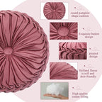 Round Throw Pillows Decorative Pleated Throw Pillows 15'' Diameter Accent Pumpkin Boho Chair Cushion for Couch Sofa Home Decoration(Dusty Rose,1 Pcs)