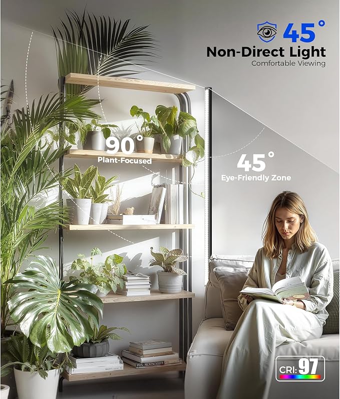 Barrina T1S Standing Grow Light for Indoor Plants with Timer, 65W 5000K High PPFD Full Spectrum, Tera Series Vertical Grow Lights Adjustable Height 5FT-5.6FT, Foot Switch, Non-Glare Design, Black