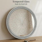 30 Inch Round Farmhouse Mirror for Bathroom Vanity, Distressed Grey Solid Wood Wall Mirror - Rustic Weathered Gray Beaded Circle Mirror for Industrial Decor