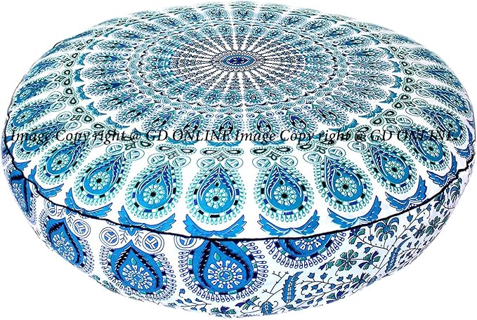 Indian Mandala Cotton Meditation Floor Pillow Cover Round Large Pouf Case Seating for Adults Decorative Meditation Floor Cushion Cover for Living Room Yoga Mat Kids Bean Bag