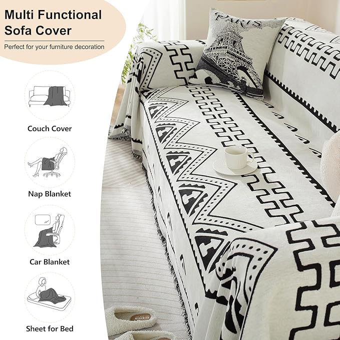 ROOMLIFE Couch Cover Blanket Loveseat Sofa Cover 2 Seat Sofa Slipcover Washable Chenille Sectional Couch Covers for 3 Cushion Couch Sofa Living Room Furniture Protector for Dogs, White 71"x118"