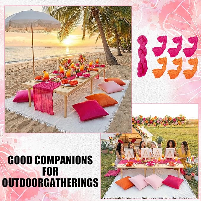 91 x 71 Extra Large Outdoor Boho Picnic Blanket with Tequila Table Runner, 6 Throw Pillow Covers 6 Napkins Woven Cotton Yarn Oversize Beach Blanket Washable Picnic Camp Wedding