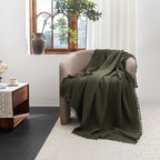 FOSSA Muslin Blanket with Fringe - 4-Layer 100% Cotton Gauze Super Soft & Breathable Throw -Lightweight Decorative Cooling Blanket for Bed, Sofa, Office (Olive Green, Throw (60" × 50"))
