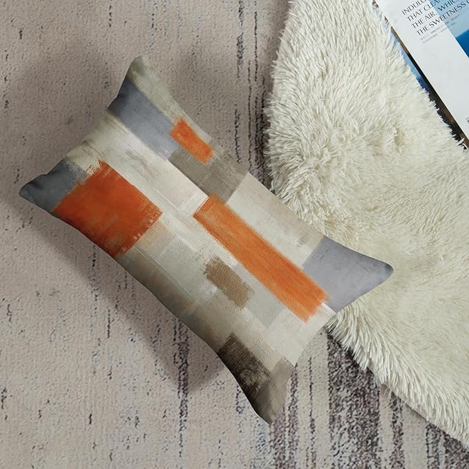 Emvency Set of 2 Orange Beige and Grey Throw Pillow Covers Modern Abstract Painting Decorative Pillow Cases Home Decor Standard Rectangle 12x20 Inches Pillowcases