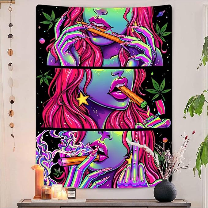 Wegklazax Fantasy Tapestry Blacklight Tapestry for Bedroom Cool Tapestries Wall Hanging for Bedroom and Living Room Pink 70×90 Inches