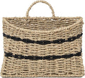 Handmade Seagrass Woven Hanging Basket with Black Cotton Rope - 11.81 x 4.33 x 7.87 Inches - Ideal for Wall Decor & Storage (Half-moon opening)