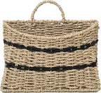 Handmade Seagrass Woven Hanging Basket with Black Cotton Rope - 11.81 x 4.33 x 7.87 Inches - Ideal for Wall Decor & Storage (Half-moon opening)