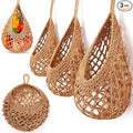 Honeydak Boho Decor Hanging Wall Baskets for Kitchen 3 Pack Teardrop Baskets with Hooks Storage Fruit Onion Vegetable Potato for Home 3 Sizes(Light Linen,Crochet,Cotton Rope)
