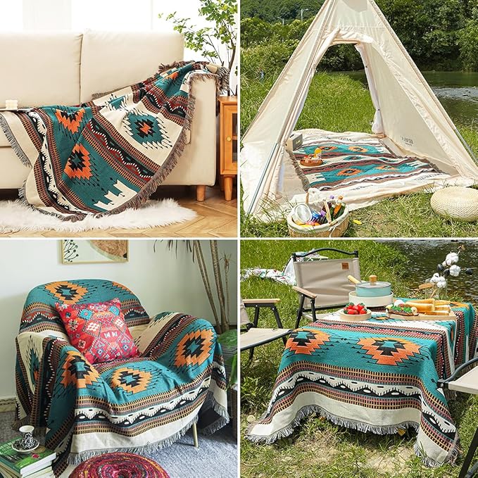 Hopstar Aztec Throw Blanket Navajo Indian Blankets and Throws Boho Western Decor Couch Cover Blanket for Bed Sofa Living Room Beach Travel 51"x63" (Colin)
