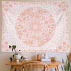 Neasow Bohemian Tapestry Wall Hanging, Pink Floral Tapestry with Dotted Daisy Medallion Print Bedroom Boho Hippie Home Decor, 50x60 inches