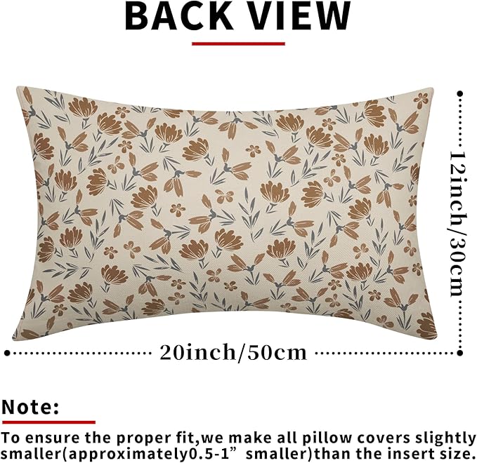 Brown Grey Gray Floral Pillow Covers 12x20 Set of 2 Vintage Rustic Old Style Cute Small Flower Print Rectangle Decorative Outdoor Pillowcases Farmhouse Throw Cushion Case Decor for Couch Sofa Bed
