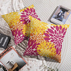 Hot Pink Yellow Orange Pillow Covers 16X16 Inch Set of 2, Spring Summer Floral Dahlia Flower Cream Decorative Throw Pillow Covers Outdoor Modern Farmhouse Cushion Case for Home Couch Sofa Bed Decor