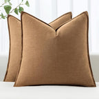 MIULEE Decorative Linen Euro Sham Pillow Covers 24x24 Brown Boho Farmhouse Neutral Couch Throw Pillows for Bed Pack of 2 Accent Modern Pillowcase Sofa Livingroom Home Decor
