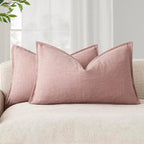 Foindtower Pack of 2, Decorative Linen Soild Throw Pillow Covers Accent Lumbar Cushion Case Farmhouse Pillowcase for Chair Couch Sofa Bedroom Living Room Home Decor 12 x 20 Inch Rose Pink