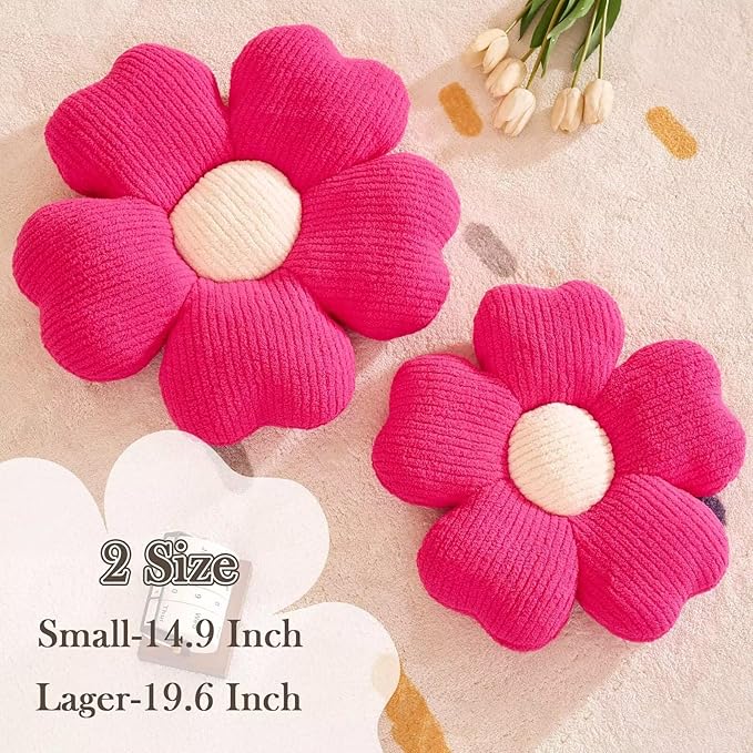 Flower Throw Pillow, Cute Flower Shaped Pillow Decorative Throw Pillow for Bed Couch, Soft Daisy Pillows Floor Seating Cushion Cushions (19.6 Inch Hot Pink)