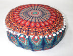 INDIAN CRAFT CASTLE ICC Mandala Barmeri Large Floor Pillow Cover Cushion Meditation Seating Ottoman Throw Cover Hippie Decorative Zipped Bohemian Pouf Ottoman Cases Orange Peacock 24" Round