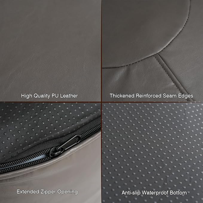 Unstuffed Ottoman Pouf Cover 20 X 15 Inch, Round Pu Leather Foot Stool, Floor Bean Bag(No Filler), Foot Rest with Storage for Living Room/Bedroom/Office, Gray