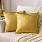 MIULEE 28x28 Inch Euro Sham Velvet Pillow Covers, Set of 2 Large Square Decorative Pillows -Golden Super Soft for King Bed, Sofa, Couch, Accent Chairs with Hidden Zipper