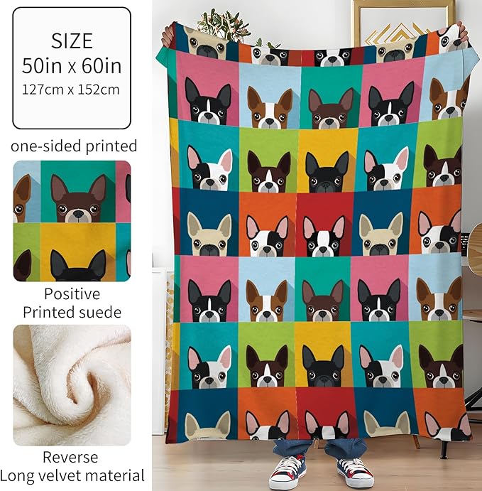 Throw Blanket for Couch, 300GSM Warm Soft Cozy Flannel Blanket, Cute Blanket for All Seasons Bedroom Home Decor Gifts, Colorful Funny Dogs 50x60 Inches