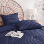 JELLYMONI Pillowcases King Size Navy Blue 2 Pack Boho Striped Bed Pillow Covers 20x36in Polyester Envelope Pillow Shams Tufted Bohemian Textured (Pillows are not Included)