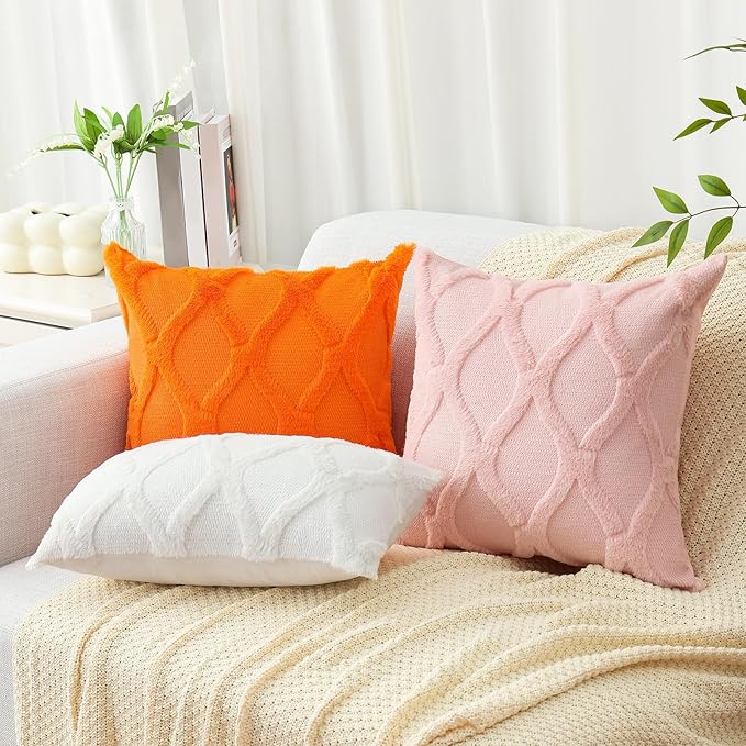 decorUhome Spring Euro Sham Throw Pillow Covers 24x24 Inch Set of 2, Soft Plush Faux Fur Wool Light Pink Accent Couch Pillow Covers for Modern Farmhouse Bed Sofa Living Room