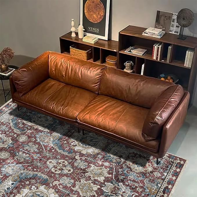 RUGSURE Washable Area Rugs - Perfect for Living Room, Bedroom, Kids Room, Nursery - Stain & Water Resistant Non-Slip, Pet & Child Friendly, Vintage Tribal Area Rugs (Rust and Blue, 5' x 7')