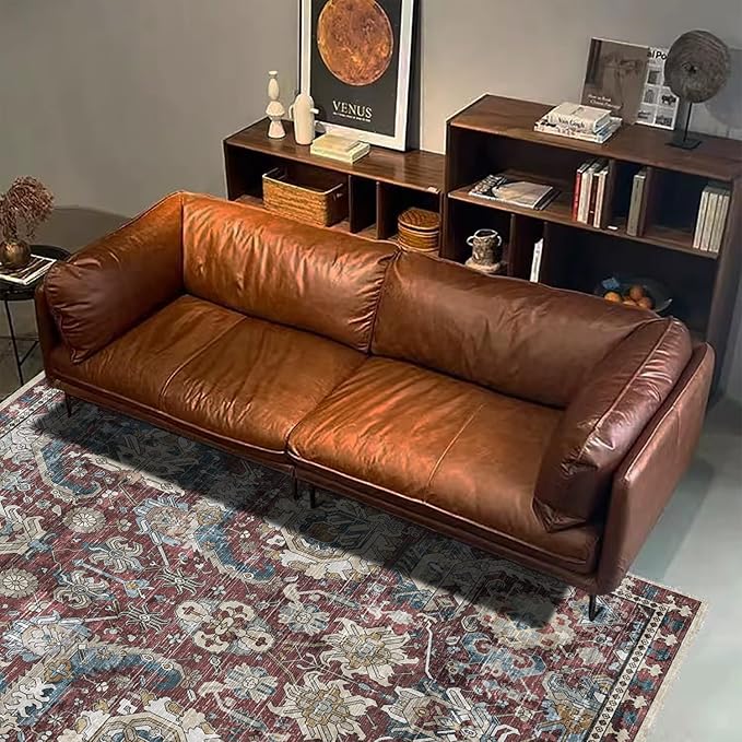 RUGSURE Washable Area Rugs - Perfect for Living Room, Bedroom, Kids Room, Nursery - Stain & Water Resistant Non-Slip, Pet & Child Friendly, Vintage Tribal Area Rugs (Rust and Blue, 6' x 9')