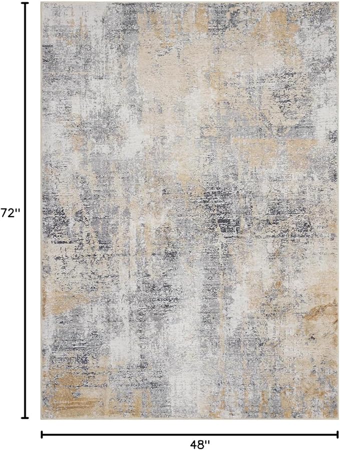 Area Rug 4×6, Vintage Boho Rug,Ultra-Soft Low Pile, Washable, Non Slip,Stain Resistant Printed Carpet for Living Room Bedrooms Playroom Office Kitchen, Gold/Grey