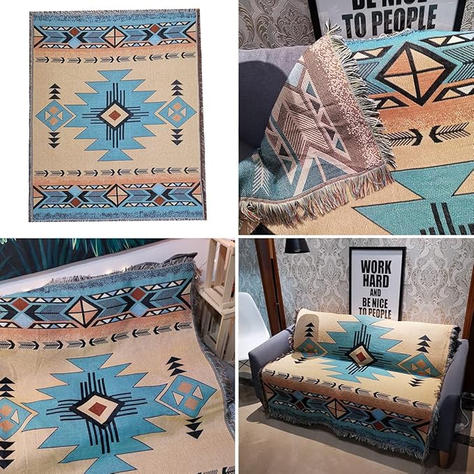 Hopstar Aztec Throw Blanket Navajo Indian Blankets and Throws Boho Western Decor Couch Cover Blanket for Bed Sofa Living Room Beach Travel 51"x63"