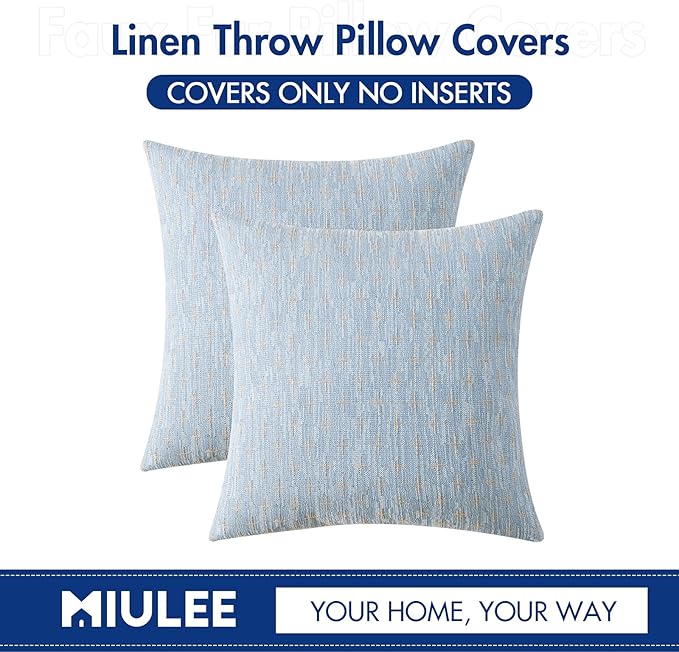 MIULEE Pack of 2 Decorative Burlap Linen Throw Pillow Covers Modern Farmhouse Pillowcase Rustic Woven Textured Cushion Cover for Sofa Couch Bed 20x20 Inch Light Blue