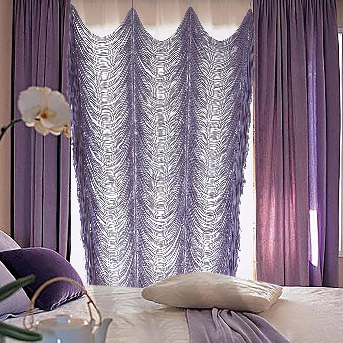Flber Macrame Curtain Boho Doorway Curtain Handwoven Room Divider for Bedroom Window Closet Wedding Backdrop Arch 59" W x 75" H(1Panel)
