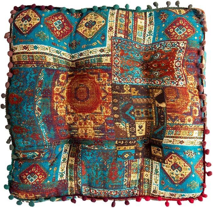 vctops Bohemian Patchwork Square Chair Seat Cushions for Dining Kitchen Office Chairs Patio Soft Cotton Linen Chair Pads (Blue,16"x16")