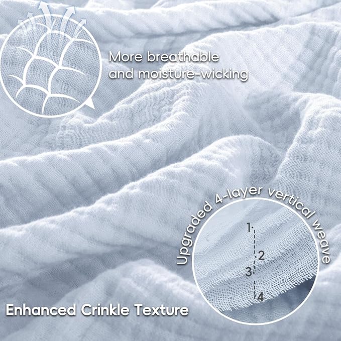 PHF 100% Cotton Muslin Throw Blanket 50" x 60", 4-Layer Lightweight Gauze Throw, Breathable Cloud-Soft Minimalist Blanket for Bed, Couch, Camping & Baby, Ancient Water, Ideal Gift