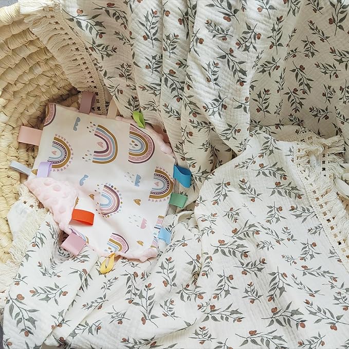 insular Cotton Muslin Baby Blanket with Tassel, Boho Bohemian Muslin Swaddle Blanket Baby Receiving Blanket with Fringe, Nursery Decor Throw or Nursing Blankets, 47" x40”, Cherry