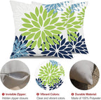 DFXSZ Green Blue Flower Pillow Covers 18x18 Inch Set of 2 White Gray Colored Throw Pillows Outdoor Waterproof Decor for Living Room Sofa Patio Funiture Garden Floral Polyester Pillow Covers 002K18