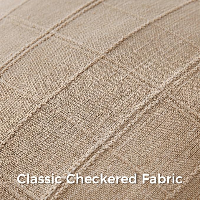 Woaboy Linen Check Throw Pillow Covers Set of 2 - Light Brown Farmhouse Modern Boho Vintage Decorative Cushion Covers for Sofa Couch Bedroom Living Room Decor 18x18 Inch