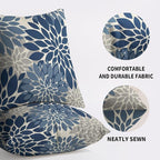 Dark Blue Grey Gray Pillow Covers 20X20 Inch Set of 2, Dahlia Flower Spring Summer Floral Cream Decorative Throw Pillow Covers Outdoor Modern Farmhouse Cushion Case for Home Couch Sofa Bed Decor