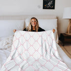 Coquette Pink Bow Blanket, Preppy Throw for Couch Bed Sofa, Cute Girly Bedroom Decor for Girls Women, Coquette Room Decor, 50x60 Inches