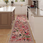Rugcomf Long Hallway Runner Rug 2'7"x14' - Floral Washable Non Slip Boho Carpet for Kitchen, Entryway, Hall, Bathroom - Pink