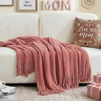 inhand Coral Pink Chunky Chenille Throw Blanket for Couch Bed, Mothers Day/Mom Birthday Gifts for Mom from Daughter Son,Soft Boho Knitted Blanket,Cozy Decor for Living Room,50"x60",Medium Thick