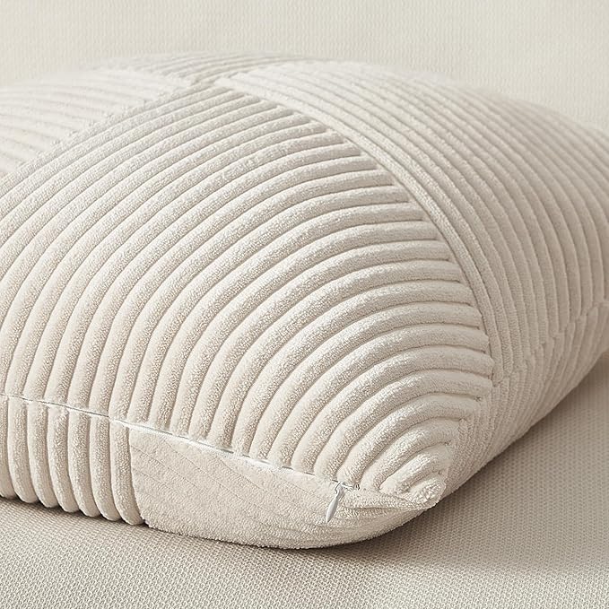 Topfinel 12x12 Inch Decorative Pillow Covers Set of 2 for Couch Sofa Bed, Soft Corduroy Striped Patchwork Cream White Throw Pillow Covers Windmill Textured Square Cushion Cases Cute Modern Home Decor