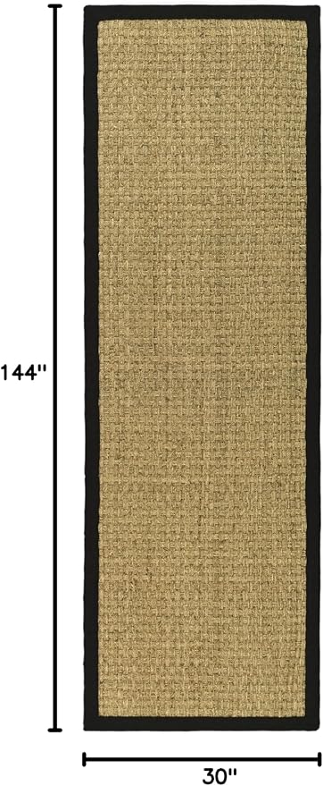 SAFAVIEH Natural Fiber Collection Runner Rug - 2'6" x 12', Natural & Black, Seagrass, Basketweave Pattern with Border (NF114C)