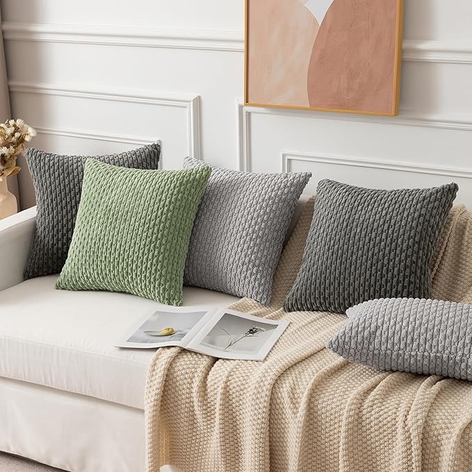 Kevin Textile Spring 16x24 Inch Pillow Cover 1 Pack Boho Decorative Soft Striped Corduroy Lumbar Farmhouse Solid Color Accent Rectangle Cushion Case for Living Room Couch Sofa Bed, Sage Green